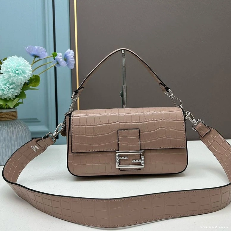 Affordable Baguette Re-Edition Leather Fendi In Medium Crocodile Apricot Bag 0817